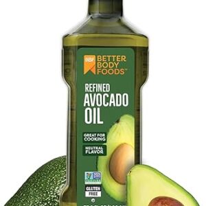 BetterBody Foods Refined Non-GMO Cooking Oil, Kosher, Keto and Paleo Diet Friendly, Avocado Oil, 1 Liter, 33.8 Fl Oz
