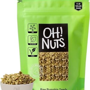 Oh! Nuts Pepitas Raw Unsalted Pumpkin Seeds - Resealable 5-Pound Bulk Bag - All-Natural Protein Power - Fresh, Healthy Snacks - Unshelled Pepitas
