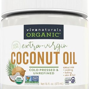 Viva Naturals Organic Coconut Oil - Unrefined, Cold-Pressed Extra Virgin Coconut Oil, USDA Organic and Non-GMO Cooking Oil, Great as Hair Oil and...