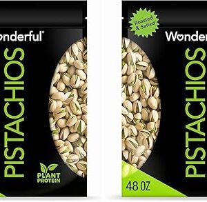 Wonderful Pistachios In Shell, Roasted and Salted Nuts, 48 Ounce Resealable Bag - Healthy Snack, Protein Snack, Pantry Staple (Pack of 2)